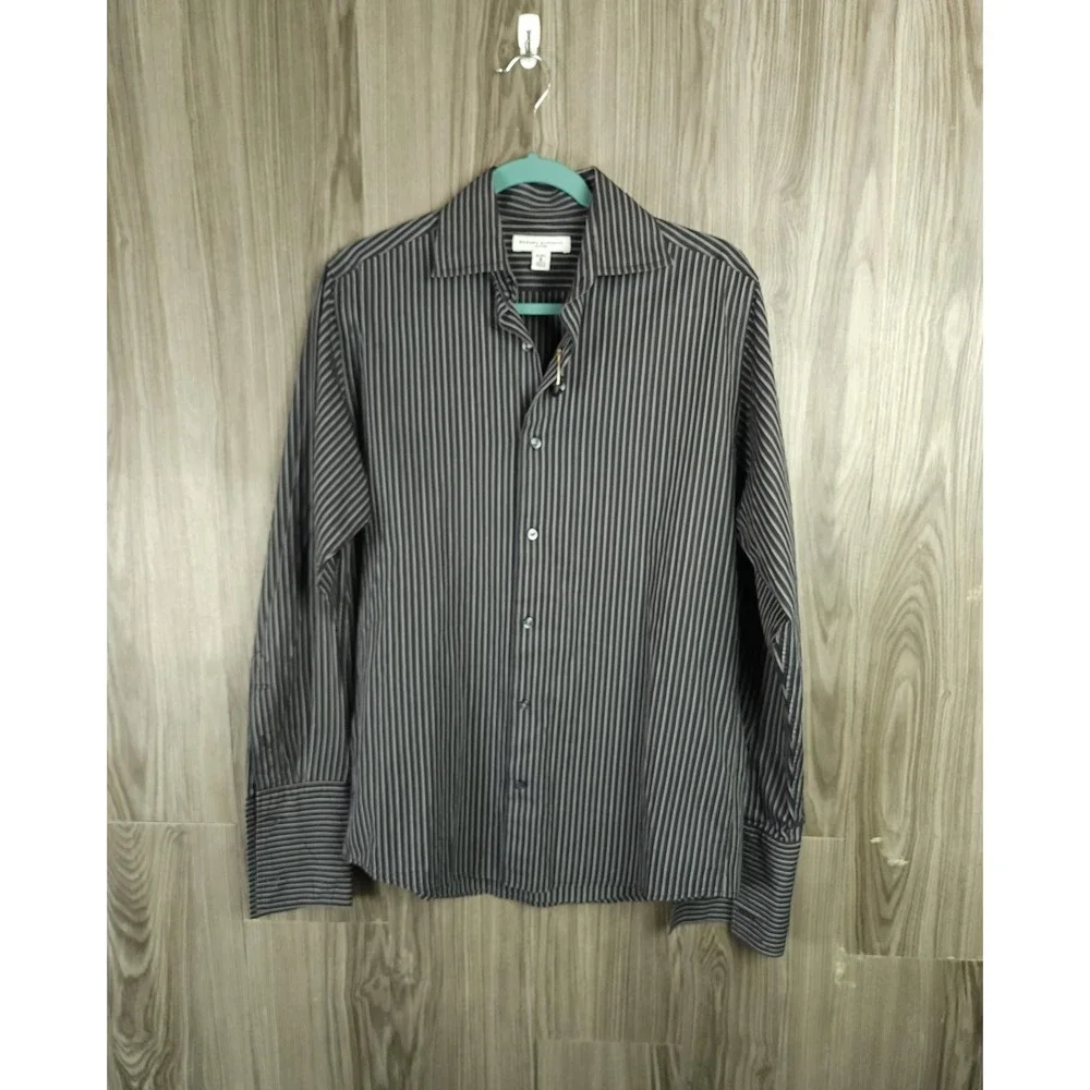 Banana Republic Fitted Mens Sm Black Grey‎ Striped Long Sleeve Button Down Shirt